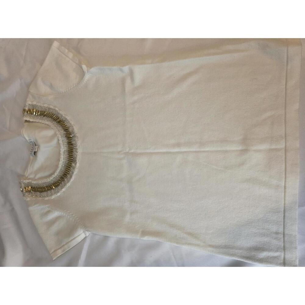 Joseph A. Cream Short Sleeve Top with Gold Bead Neckline